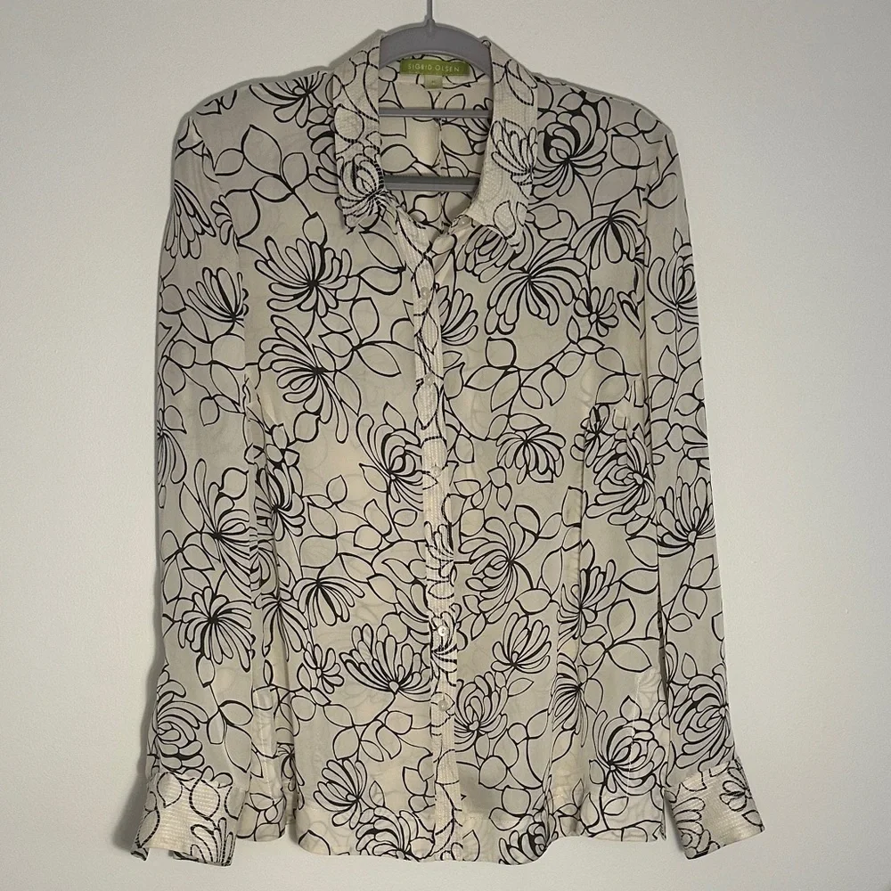 Sigrid Olsen Silk Floral Button Down Shirt - Picture 1 of 10
